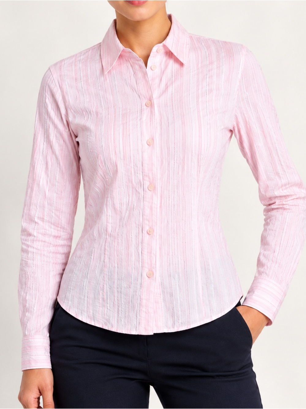 Pink Striped Fitted Button Down Shirt Cotton Stretch Size 8